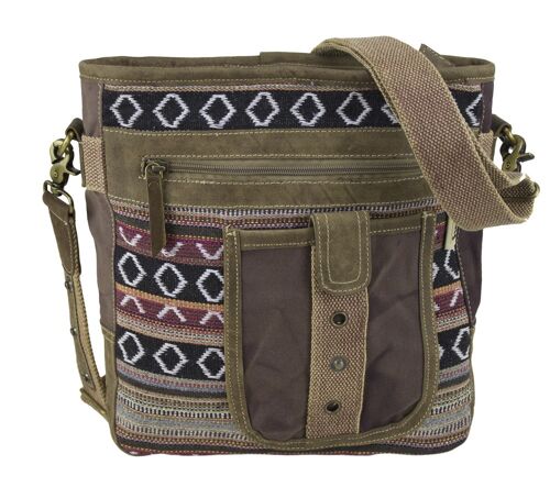 Sunsa Canvas Tasche kleine Schultertasche Umhängetasche braun Webstoff gemustert