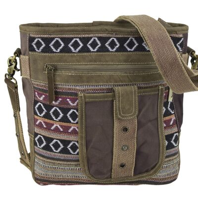 Sunsa Canvas Tasche kleine Schultertasche Umhängetasche braun Webstoff gemustert