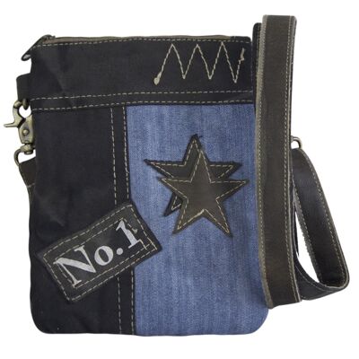 Sunsa small shoulder bag made from recycled jeans & black canvas shoulder bag star