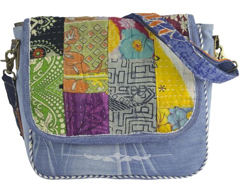 Sunsa Damen Messenger Tasche. Nachhaltige Umhängetasche aus recycelter Sari & Jeans