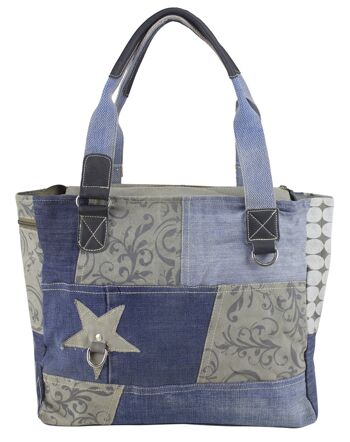 Sac cabas pour femme Sunsa en toile et jeans recyclés dans un design patchwork 1