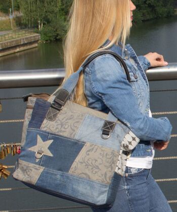 Sac cabas pour femme Sunsa en toile et jeans recyclés dans un design patchwork 6