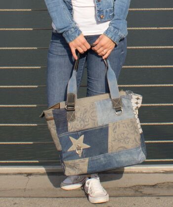 Sac cabas pour femme Sunsa en toile et jeans recyclés dans un design patchwork 7