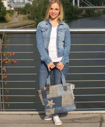 Sac cabas pour femme Sunsa en toile et jeans recyclés dans un design patchwork 2