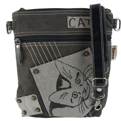 Sunsa kleine Umhängetasche schwarz grau Katzen Motiv Damentasche Crossbody Bag