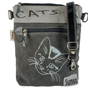 Sunsa petit sac à bandoulière noir motif chat gris sac femme sac à bandoulière 2