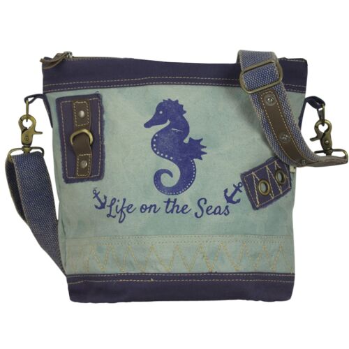 Sunsa Maritim Canvas Tasche blau Umhängetasche Schultertasche Seepferd klein