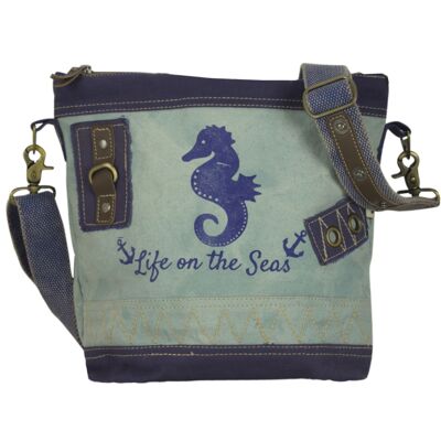 Sunsa Maritim bolso de lona azul bandolera caballito de mar pequeño