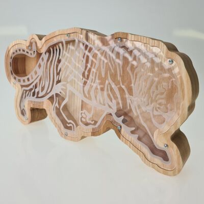 Sparschwein, Tiger Sparschwein aus Holz, ohne Gravur