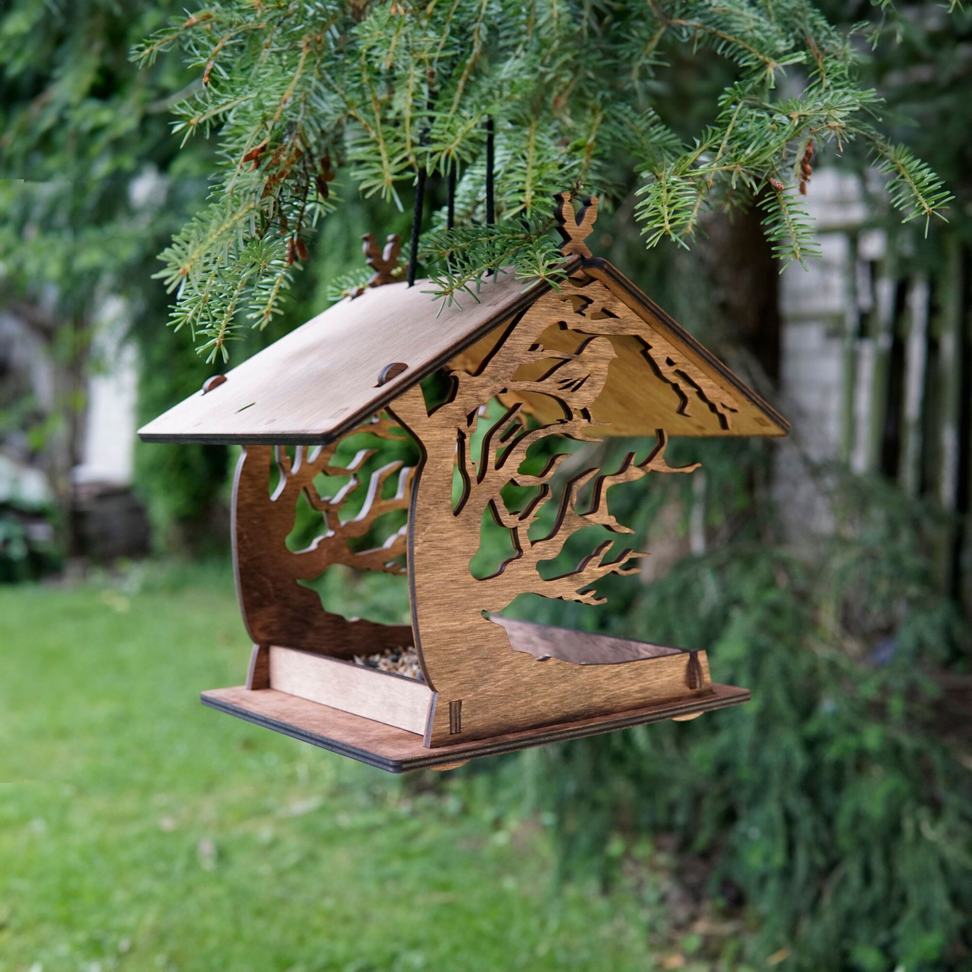 Bird Feeder, Wooden Hanging Bird Feeder