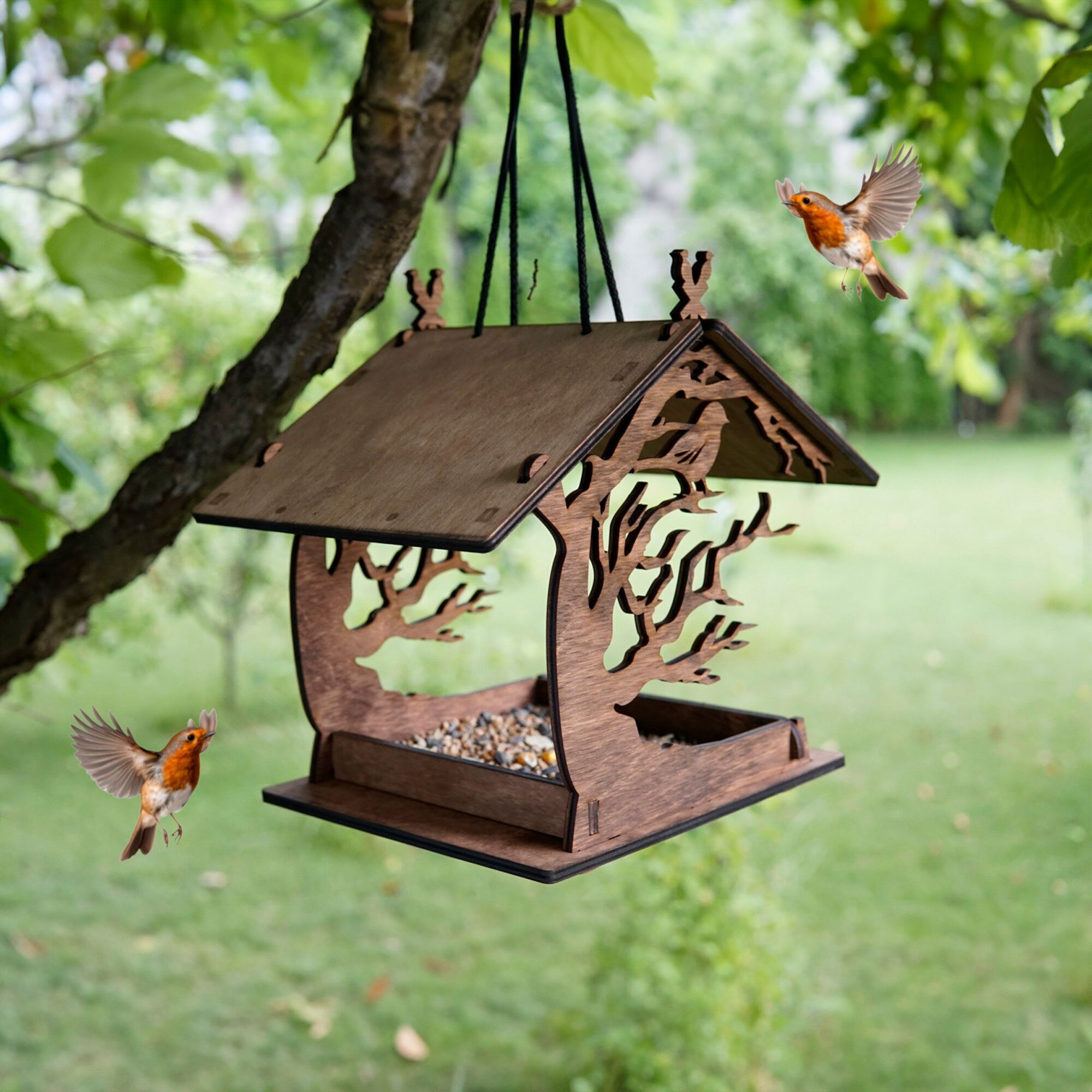 Bird Feeder, Wooden Hanging Bird Feeder