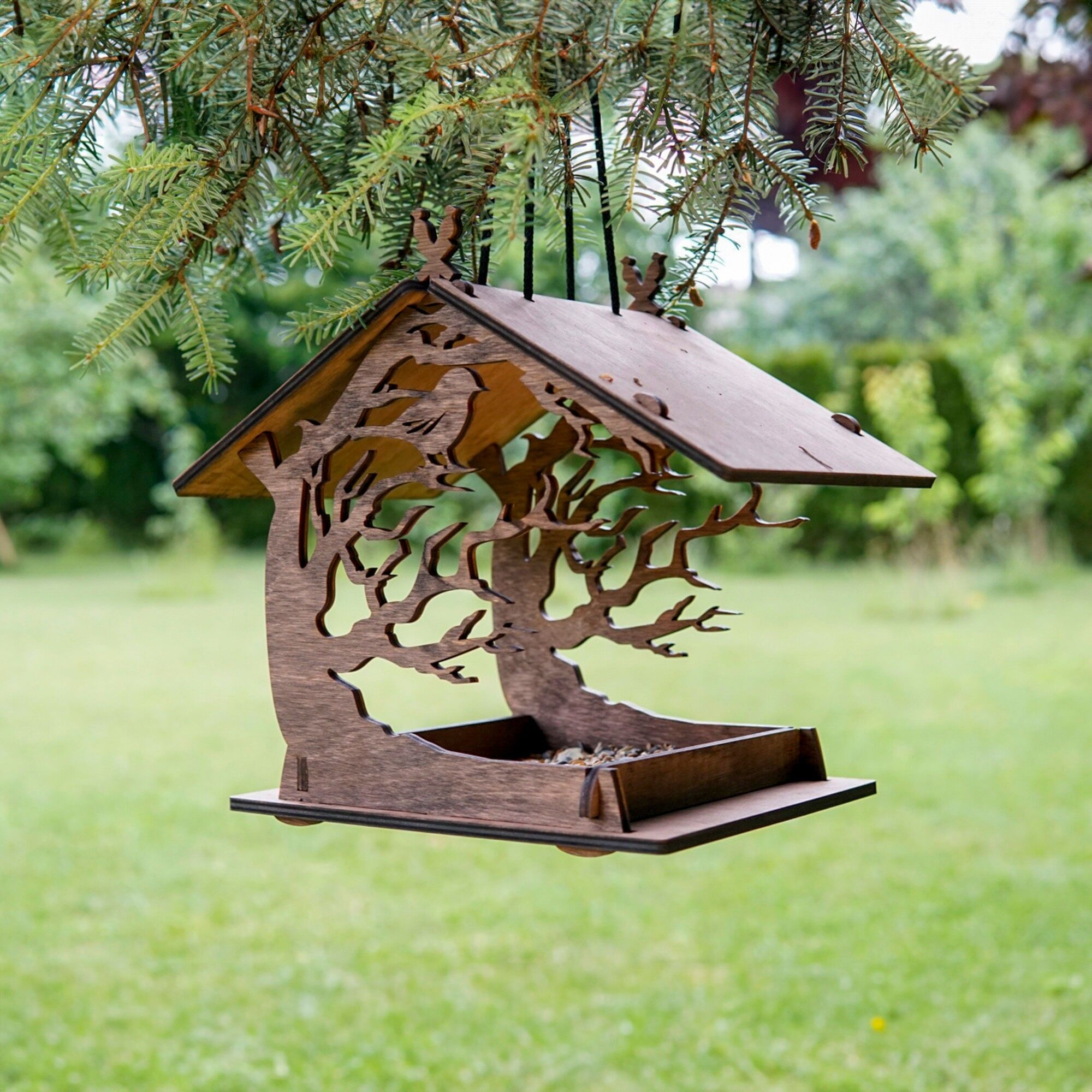 Bird Feeder, Wooden Hanging Bird Feeder