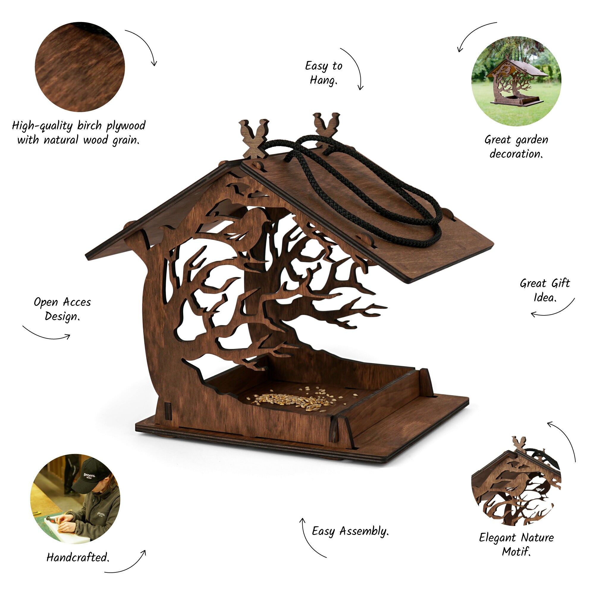 Bird Feeder, Wooden Hanging Bird Feeder