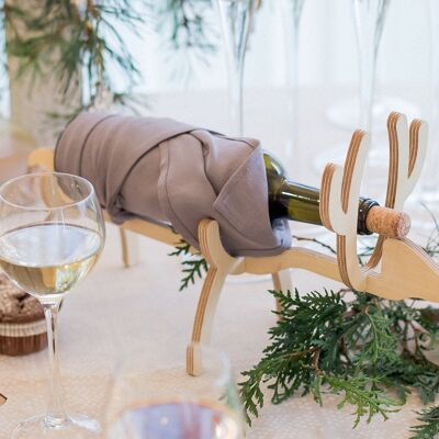 Wine bottle holder - wood wine bottle box reindeer