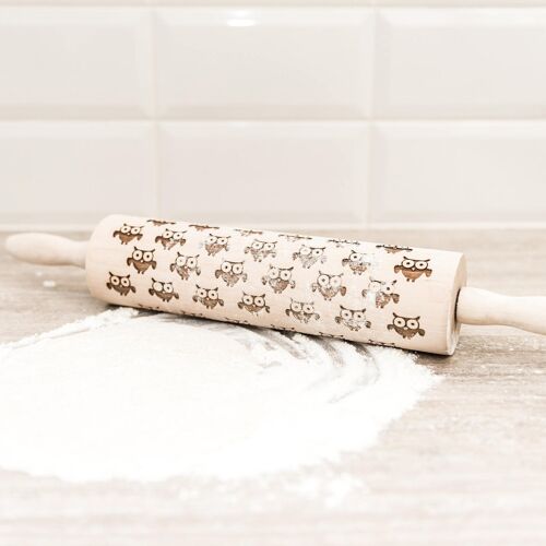 Rolling Pin - wooden rolling pin ( owls )