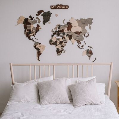 Wooden world map, Wooden wall word map