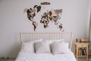 Carte du monde en bois, carte de mots murale en bois 1