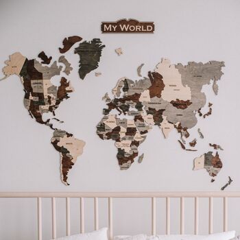 Carte du monde en bois, carte de mots murale en bois 2