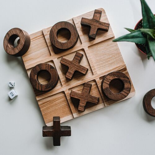 Wooden Tic Tac Toe game, Wood tic-tac-toe board game