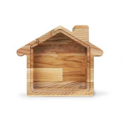 Wooden Piggy Bank, House Shaped Money Box