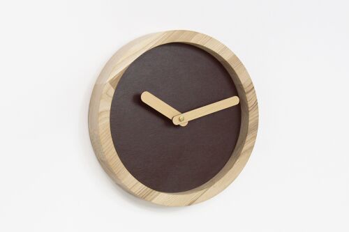 Wooden clock, Black leather and wood clock