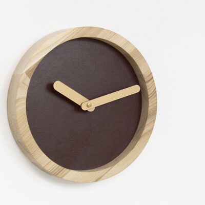 Orologio in legno, pelle nera e orologio in legno