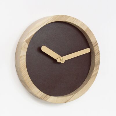 Wooden clock, Brown faux leather wood wall clock