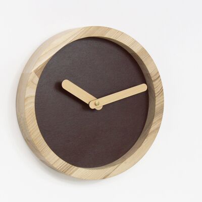 Wooden clock, Brown faux leather wood wall clock