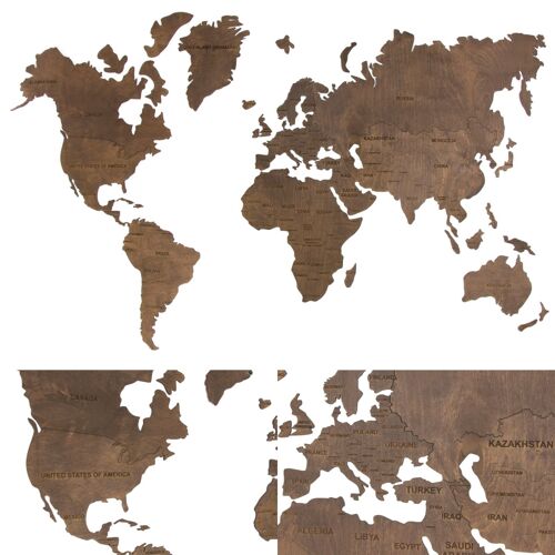 Wooden world map, Wood wall world map