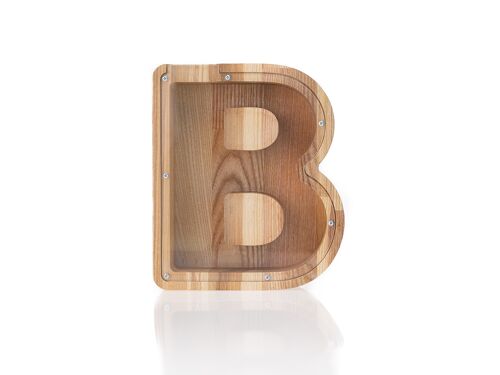 B letter money box, wooden money box, baby piggy bank, money bank, coin box for boys and girls, birthday gift for son, gift for daughter
