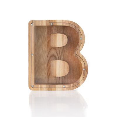 B letter money box, wooden money box, baby piggy bank, money bank, coin box for boys and girls, birthday gift for son, gift for daughter