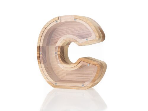 C letter money box, Wooden money box, Baby piggy bank, Money bank, Coin box for boys and girls, Birthday gift for son, Gift for daughter