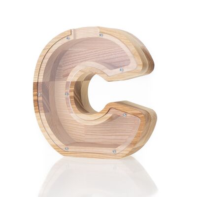 C letter money box, Wooden money box, Baby piggy bank, Money bank, Coin box for boys and girls, Birthday gift for son, Gift for daughter