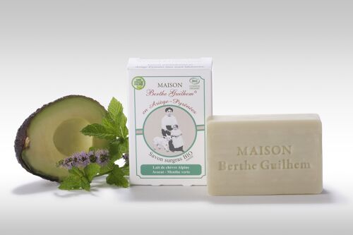 Savon certifié bio lait de chèvre alpine / avocat / menthe verte