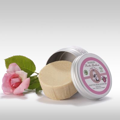 Galet de crème solide lait de chèvre - karité - rose certifié bio