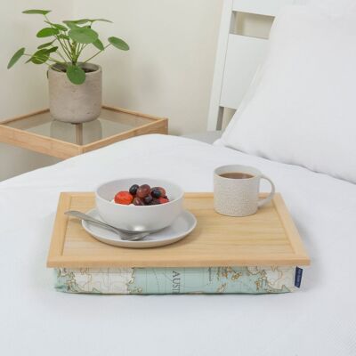 Bean Bag Cushioned Wooden Frame Lap Tray in World Map