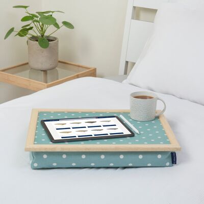 Bean Bag Cushioned Wooden Frame Lap Tray in Spotty Aquamarine