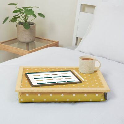 Bean Bag Cushioned Wooden Frame Lap Tray in Spotty Canary Yellow