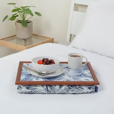 Bean Bag Cushioned Wooden Frame Lap Tray in Peacock