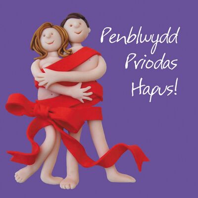 Penblwydd priodas hapus - ribbon Welsh language birthday card
