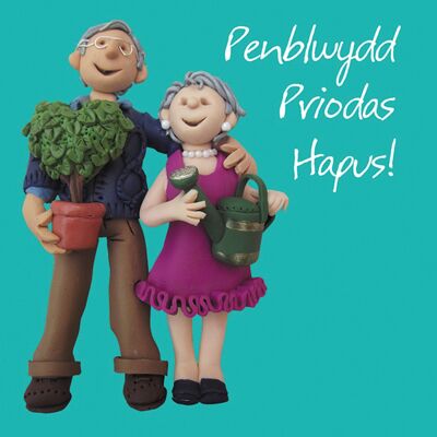 Penblwydd priodas hapus - tarjeta de cumpleaños en idioma galés de jardinería