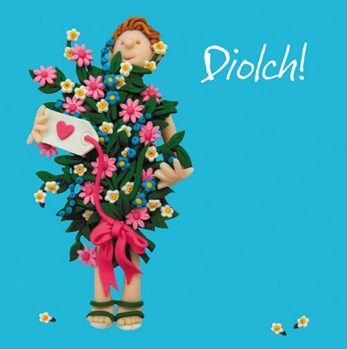 Diolch - flowers Welsh language thank you card