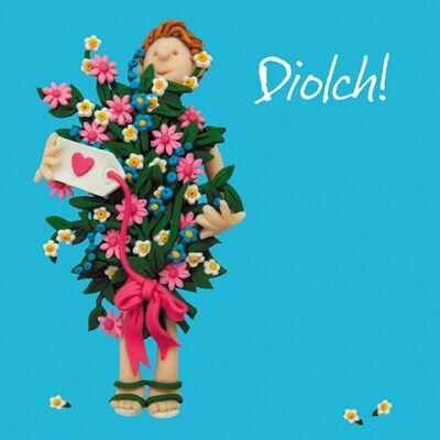 Diolch - flowers Welsh language thank you card