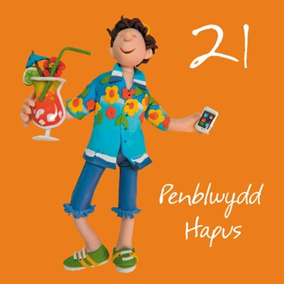 Penblwydd hapus - 21st male Welsh language birthday card
