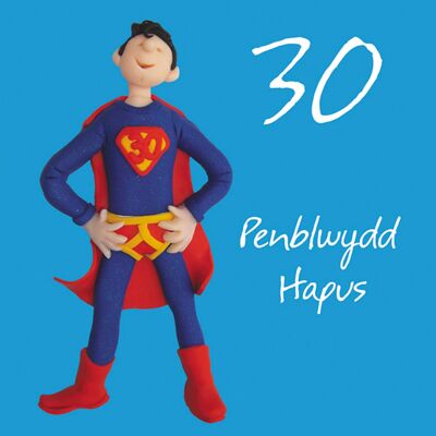 Penblwydd hapus - Tarjeta de cumpleaños número 30 en idioma galés masculino