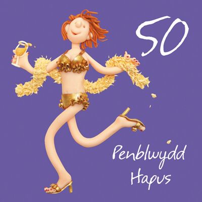 Penblwydd hapus - 50° biglietto d'auguri in lingua gallese femminile