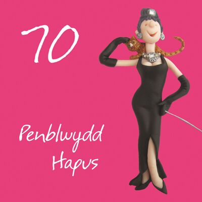Penblwydd hapus - 70.a tarjeta de cumpleaños femenina en galés