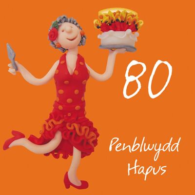 Penblwydd hapus - 80.a tarjeta de cumpleaños femenina en galés