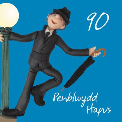 Penblwydd hapus - 90° biglietto d'auguri in lingua gallese maschile