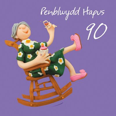 Penblwydd hapus - 90.a tarjeta de cumpleaños femenina en galés